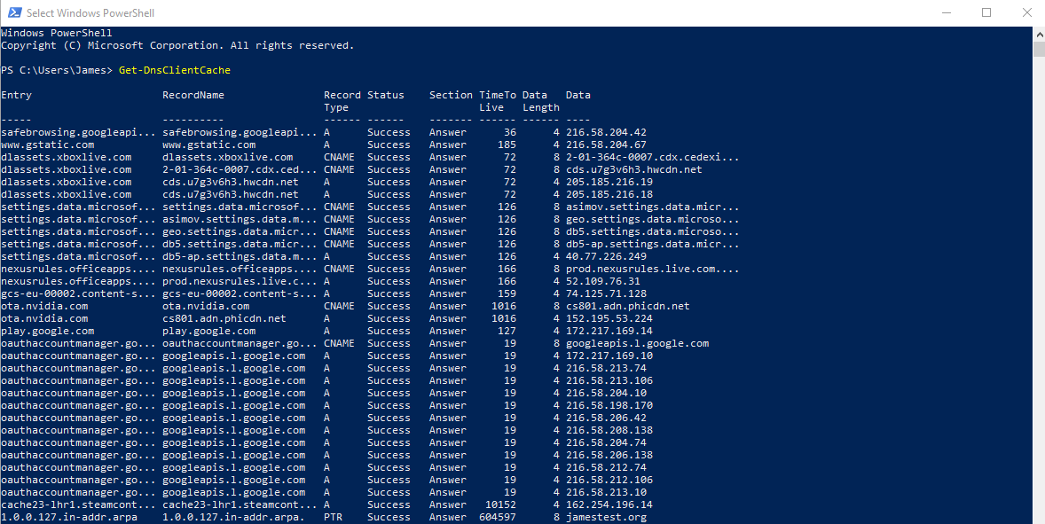 Sample of cmdlet output