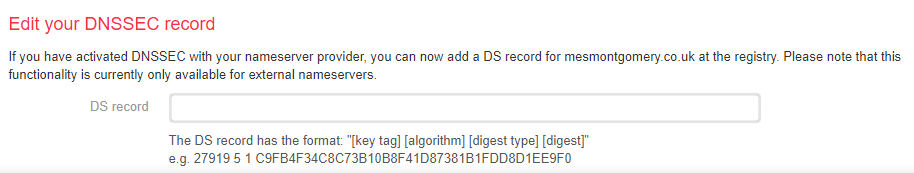 The iwantmyname DS record edit UI.