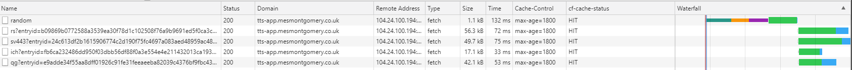 Note the waterfall with all entries cached.